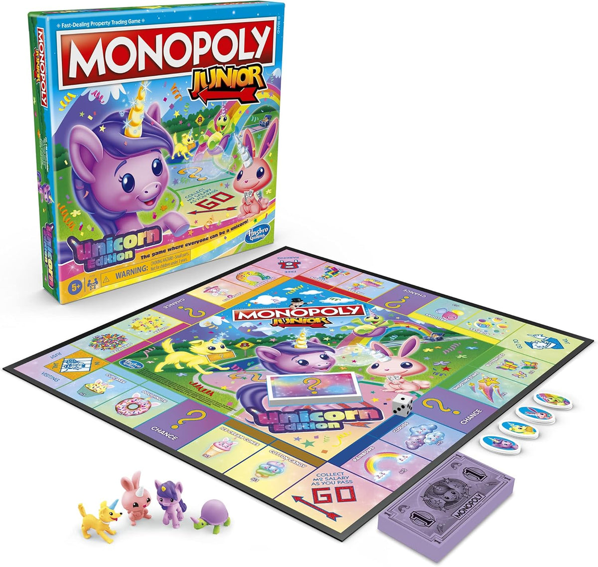 Unicorn Monopoly Junior Edition – Clean All-in-One Board Game With No Extra Pieces or Setup Required