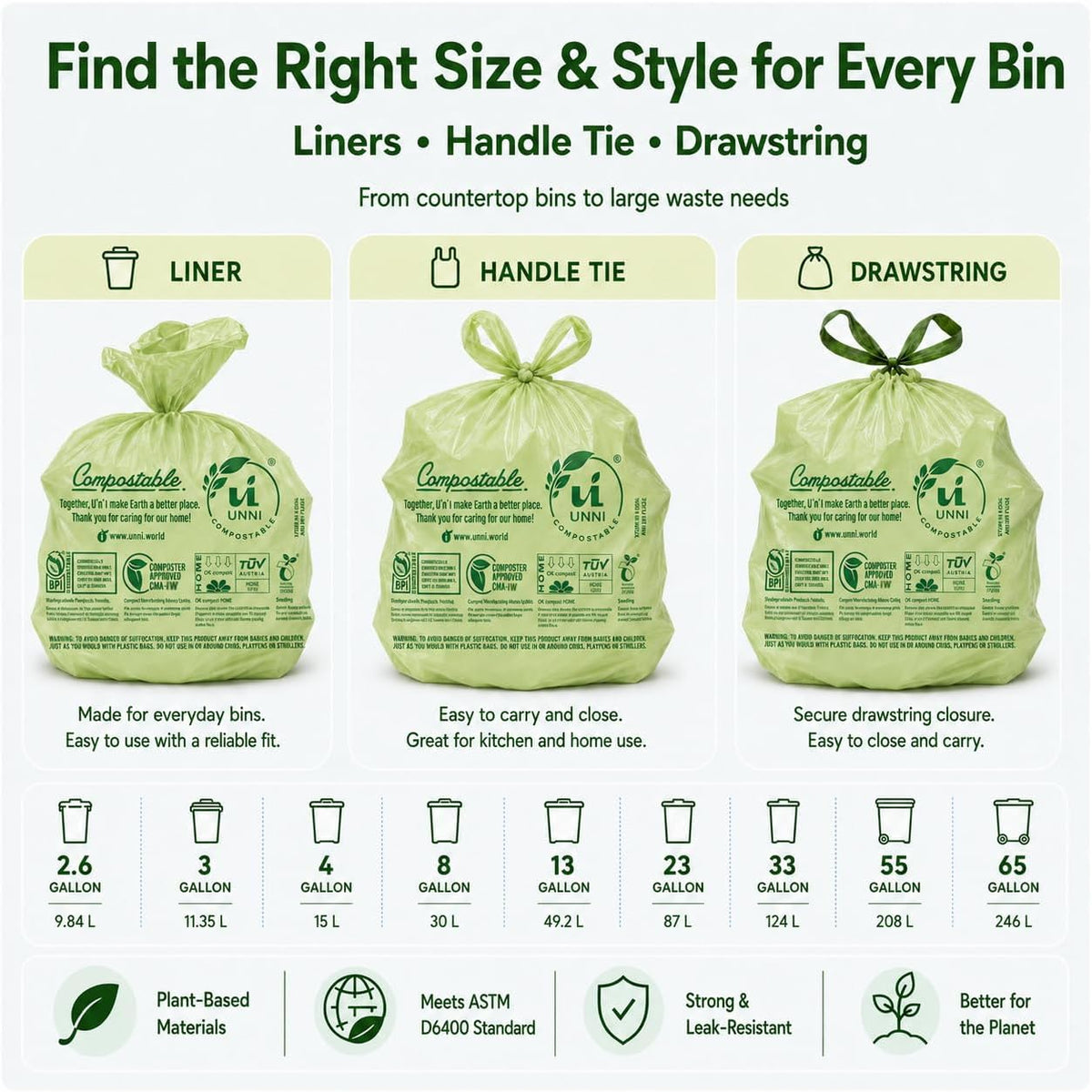 UNNI Plant-Based Bags – Toxin-Free Disposal Supporting Cleaner Indoor Living Spaces