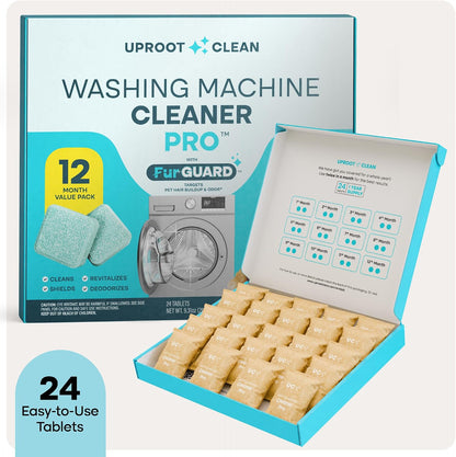 Uproot Clean Washing Machine Cleaning Tablets for Pet Owners – Non-Toxic Washer Maintenance for Nursery-Adjacent Laundry Areas, 24 Pack Tablets