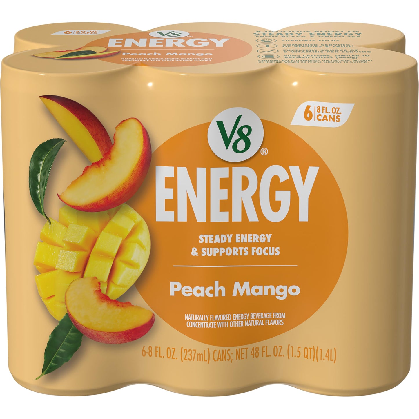 V8 +Energy Tea Based Energy Drink – Sustained Focus Companion for Corporate Desk and Grad School Library, No Sugar Crash 6 Pack