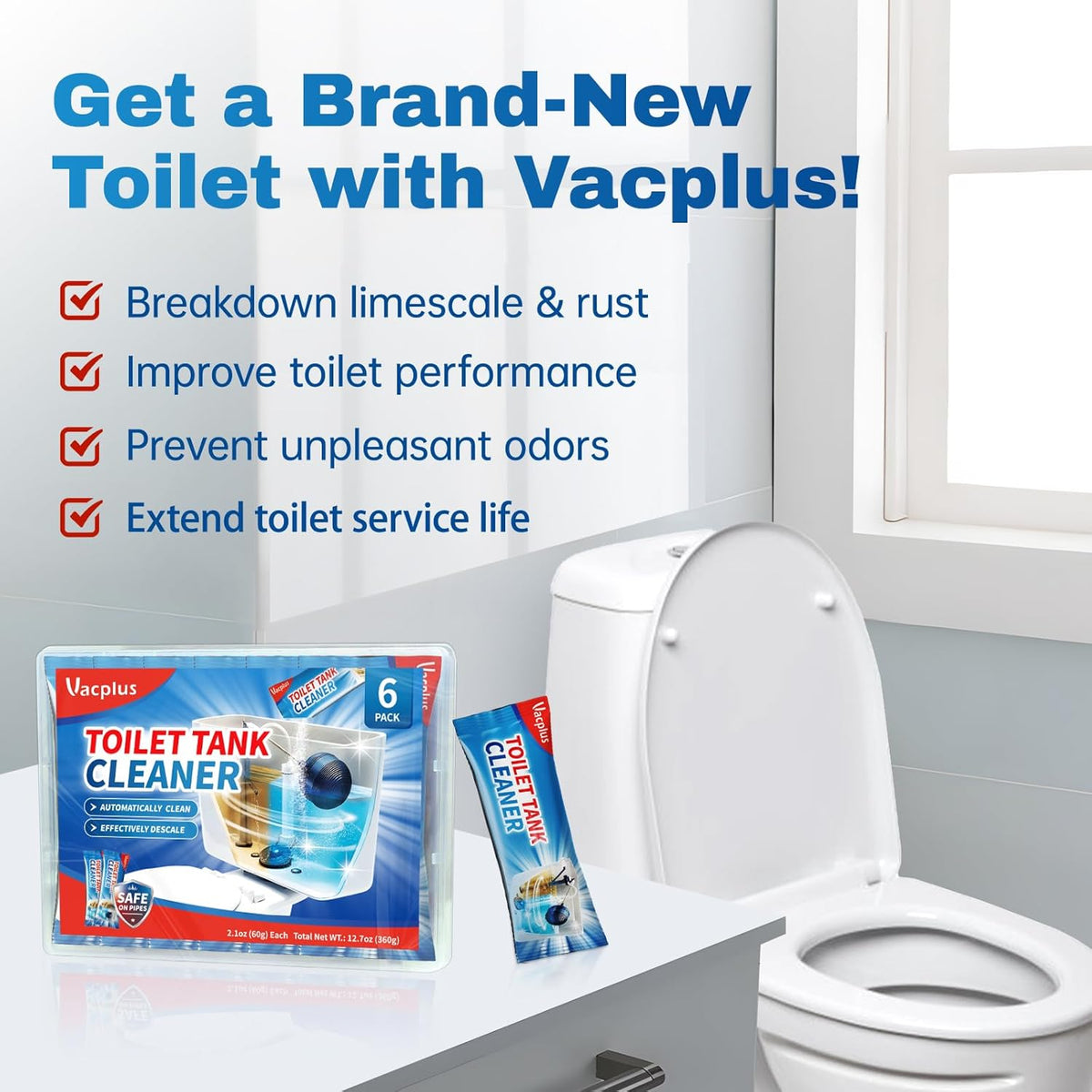 Vacplus Toilet Tank Cleaner - 6 Pack Descaler Tablets for an Inviting Main Floor Washroom Every Visit