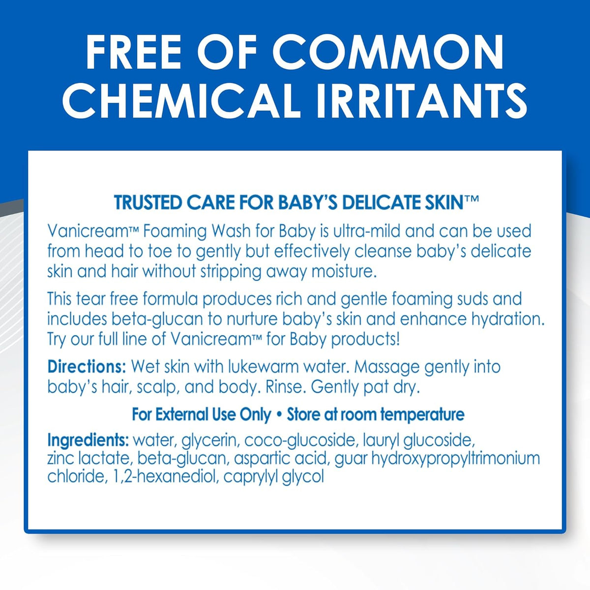Vanicream Foaming Baby Wash – One-Pump Tear-Free Shampoo and Body Wash for Family Bath Time, All Ages