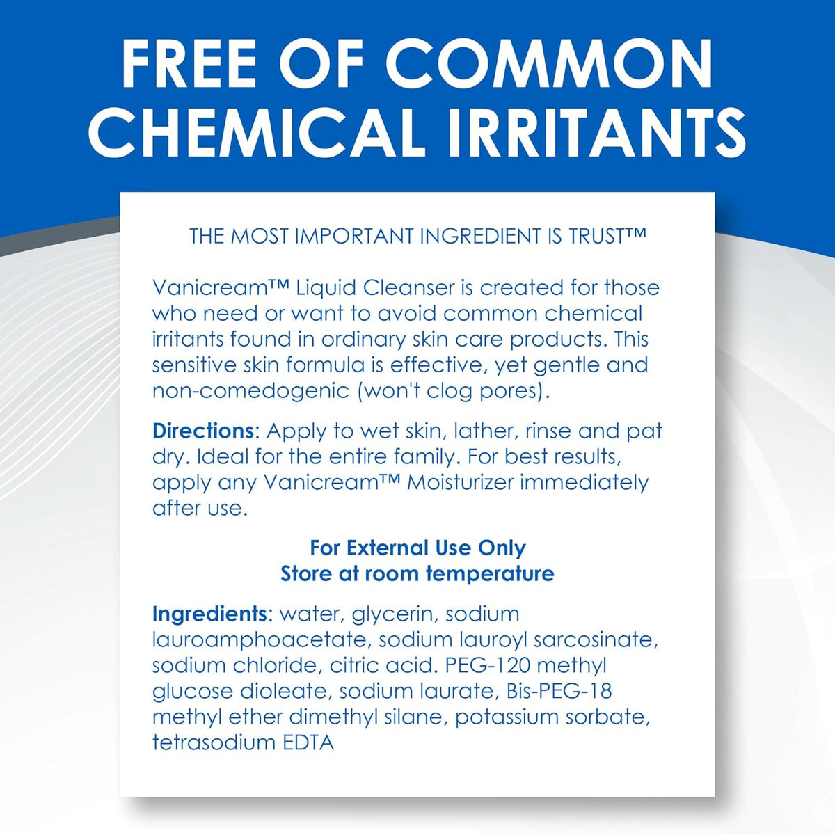 Vanicream Liquid Cleanser – Skin-Safe Everyday Cleanser Without Sulfates Lanolin or Formaldehyde, Family Bathroom Use