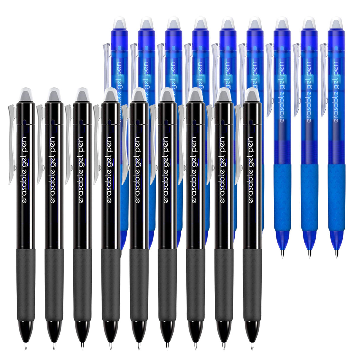 Vanstek 18 Pack Retractable Erasable Gel Pens Clicker, 9 Black &amp;amp; 9 Blue, Fine Point(0.7), Make Mistakes Disappear, Premium Comfort Grip Black &amp;amp; Blue Ink for Writting, Note Taking and Crossword Puzzles