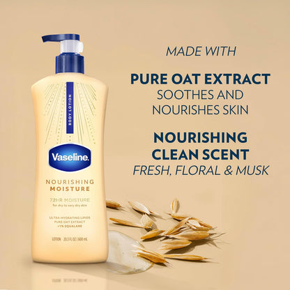Vaseline Intensive Care Pure Oat Body Lotion – Gentle Bulk Moisturizer for the Whole Family's Morning Routine, 20.3 oz Pump, Pack of 3