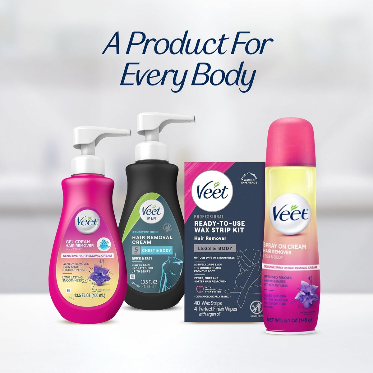 VEET Hair Removal Wax Strips – Nurturing Your Skin, Ready-To-Use Kit for Stress-Free Body Grooming
