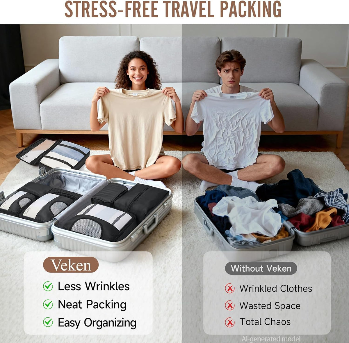 Veken 8-Piece Packing Cube Set – Holiday Gift for Frequent Travelers, Luggage Organizers with Toiletry and Passport Wallet