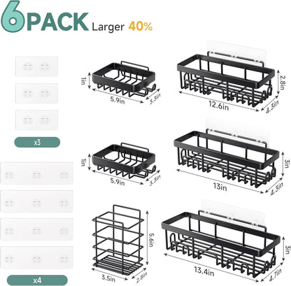 Veken Shower Caddy 6-Pack – Intentional Bathroom Organizer, Less-Is-More Wall Shower Set in 12 Tones