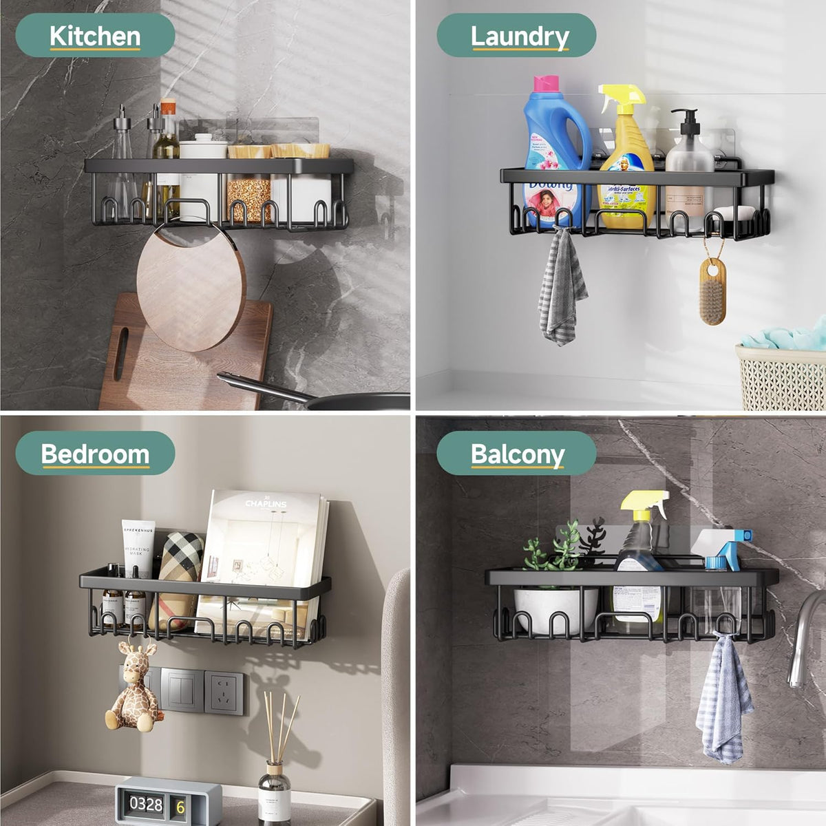 Veken Shower Caddy 6-Pack – Intentional Bathroom Organizer, Less-Is-More Wall Shower Set in 12 Tones