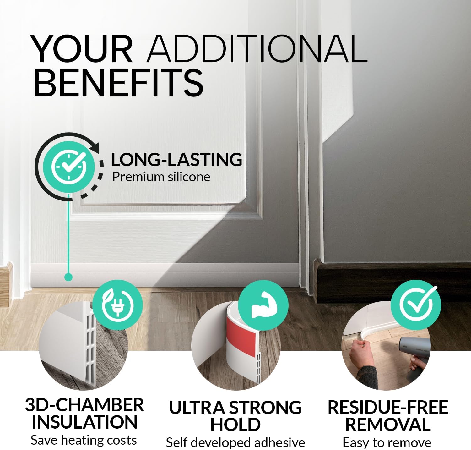 Vellure® Door Seal Strip Bottom of Door – Restful Sleep Atmosphere Builder, Eliminates Drafts in Bedrooms