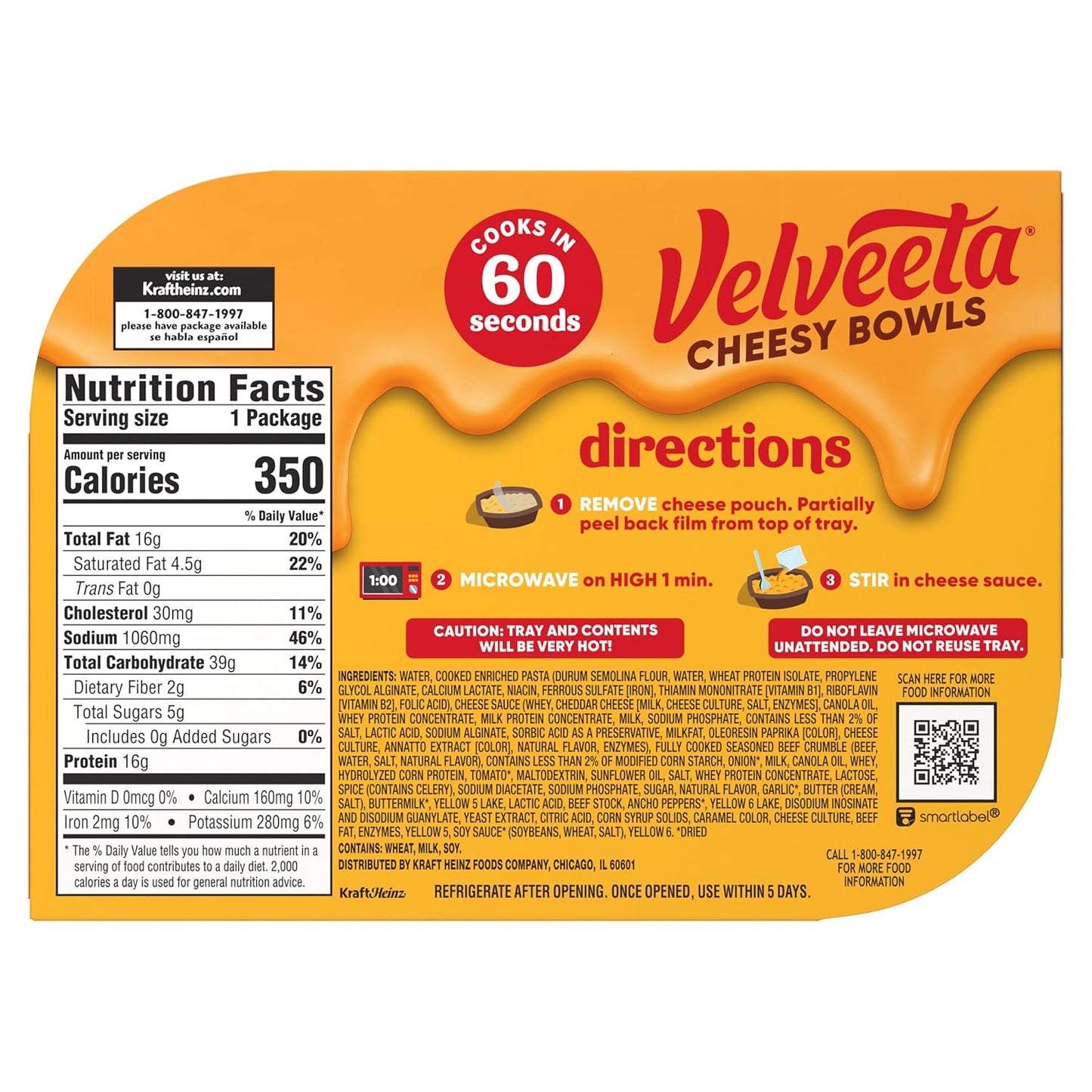 Velveeta Cheeseburger Mac Microwave Bowl – One-Minute Workday Lunch for Busy Professionals, 9 oz Self-Contained Tray
