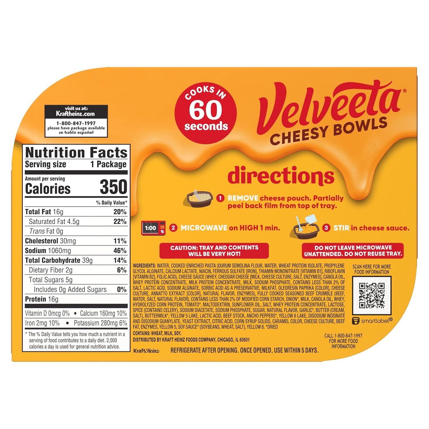 Velveeta Cheeseburger Mac Microwave Bowl – One-Minute Workday Lunch for Busy Professionals, 9 oz Self-Contained Tray