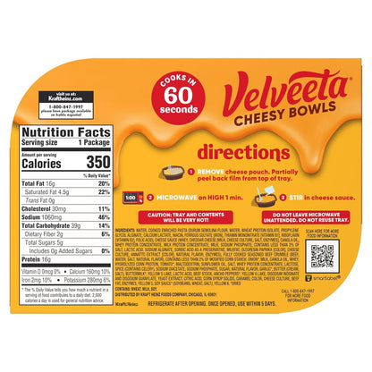 Velveeta Cheeseburger Mac Microwave Bowl – One-Minute Workday Lunch for Busy Professionals, 9 oz Self-Contained Tray