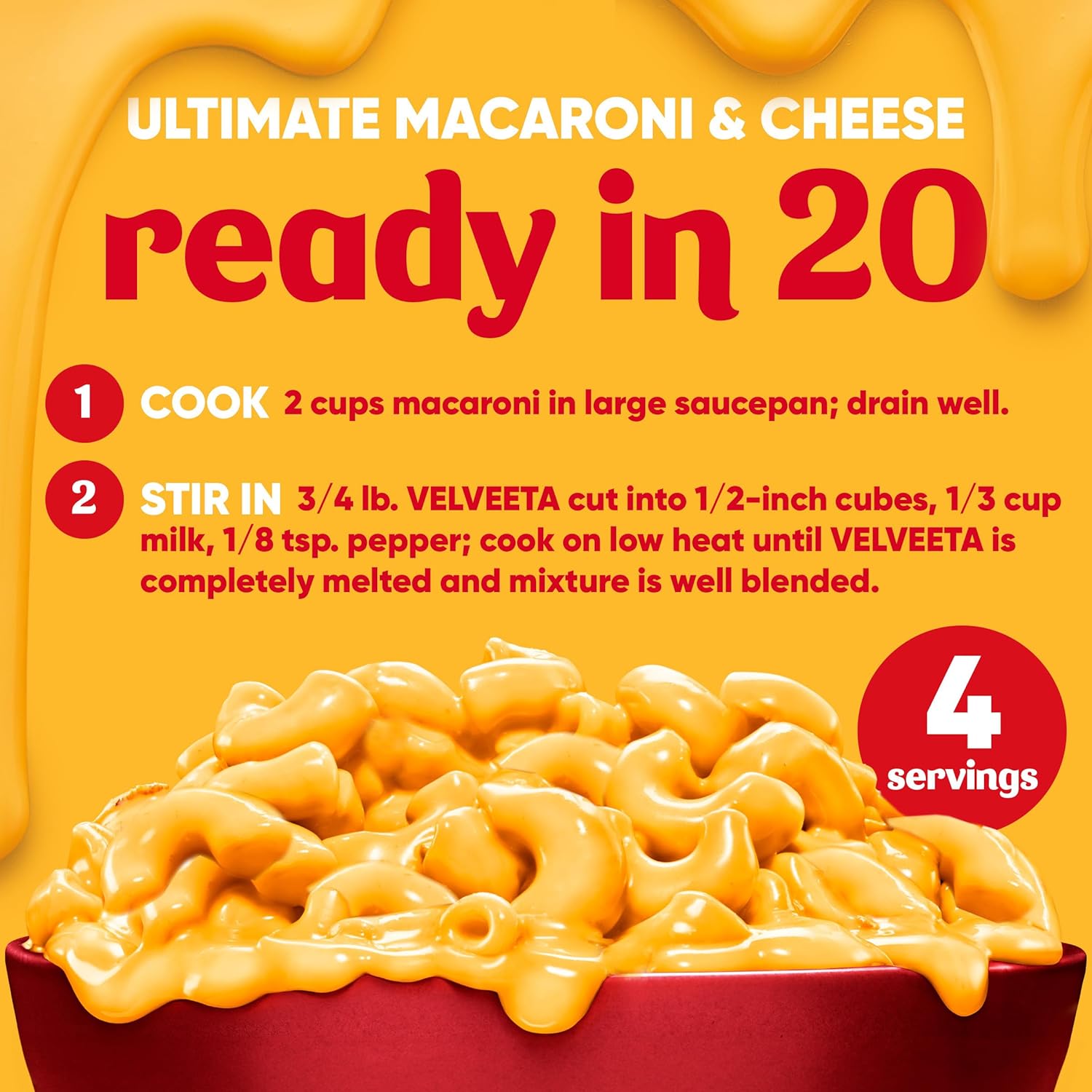 Velveeta Original Cheese Block – Smooth Queso Dip for Playdate Snacks and Family Game Night, 1 lb