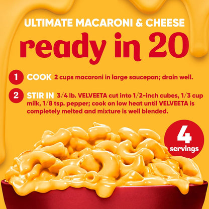 Velveeta Original Cheese Block – Smooth Queso Dip for Playdate Snacks and Family Game Night, 1 lb