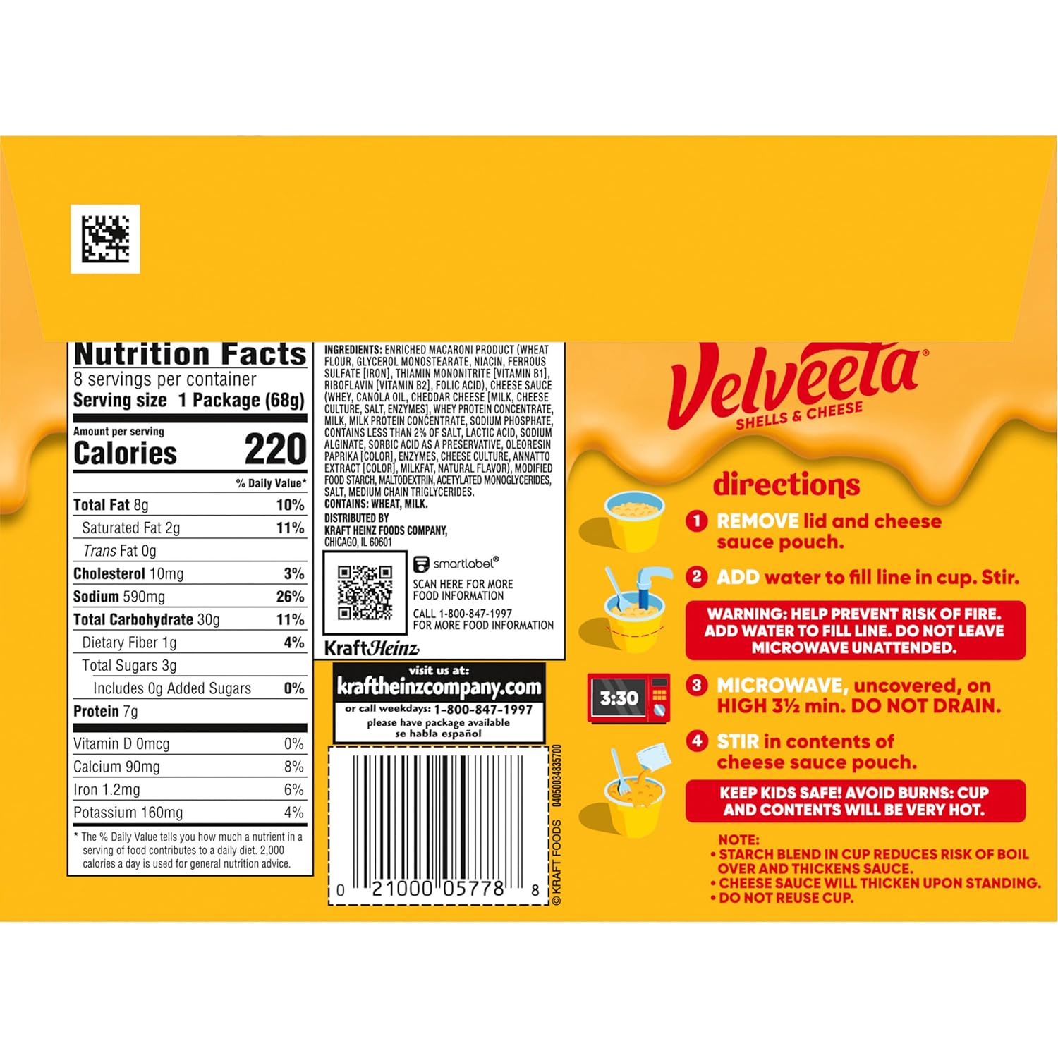 Velveeta Shells & Cheese Original Microwaveable Cup – Quick Microwave Meal for Busy Parents and Hungry Kids, 4 ct Multipack