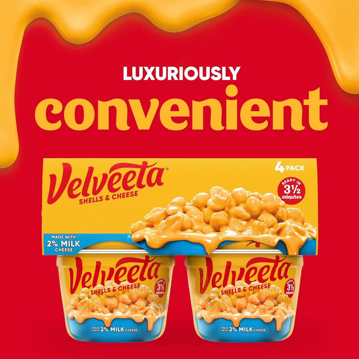 Velveeta Shells & Cheese Single-Serve Microwave Cups – Fast Lunch Break Meal for Office Pantries, 3.5-Minute Prep, 2.19 oz 4-Pack