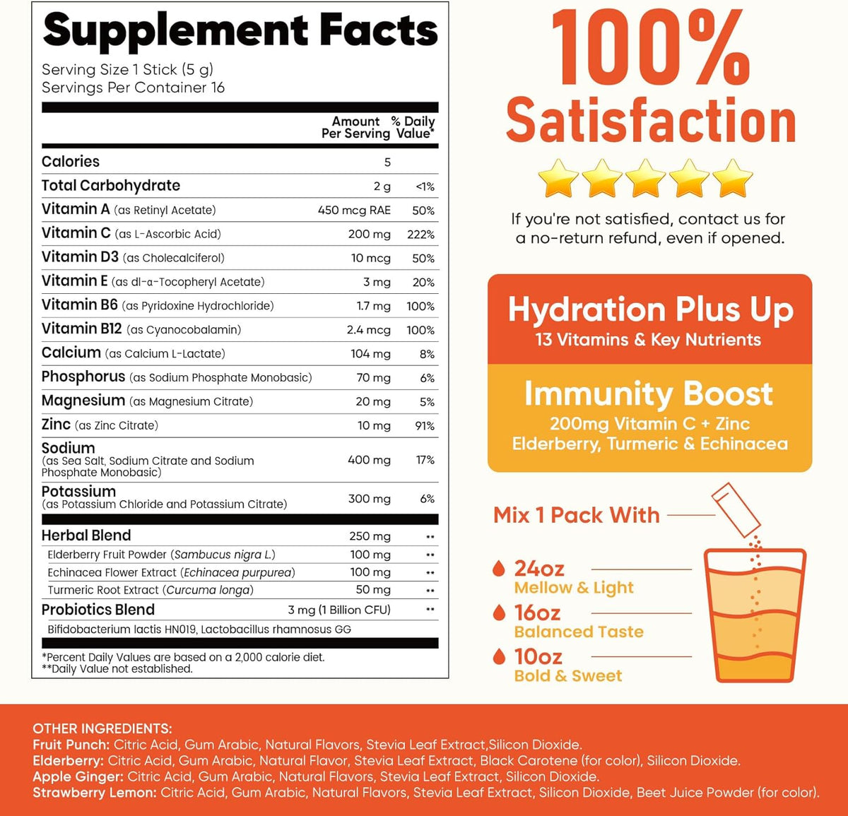 Venture Pal Clinician-Trusted Hydration + Immune Powder – Wind-Down Hydration Boost with Elderberry, Turmeric & 7 Essential Electrolytes, 16 Sticks