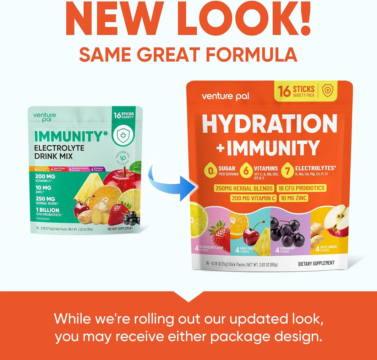 Venture Pal Clinician-Trusted Hydration + Immune Powder – Wind-Down Hydration Boost with Elderberry, Turmeric & 7 Essential Electrolytes, 16 Sticks