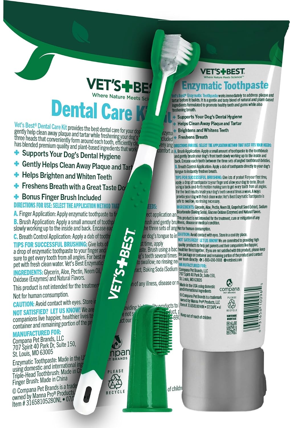 Vet's Best Dog Toothpaste & Brush Kit – Family-Friendly Dental Care, Natural Non-Toxic Formula Safe Around Kids