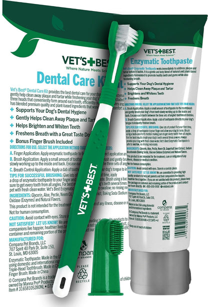 Vet's Best Dog Toothpaste & Brush Kit – Family-Friendly Dental Care, Natural Non-Toxic Formula Safe Around Kids