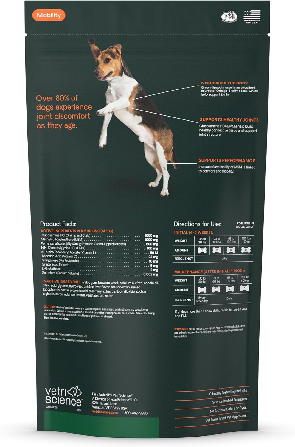 VetriScience Extra Strength Healthy Hip & Joint Chews for Dogs – NASC-Certified Vet-Formulated Joint Support