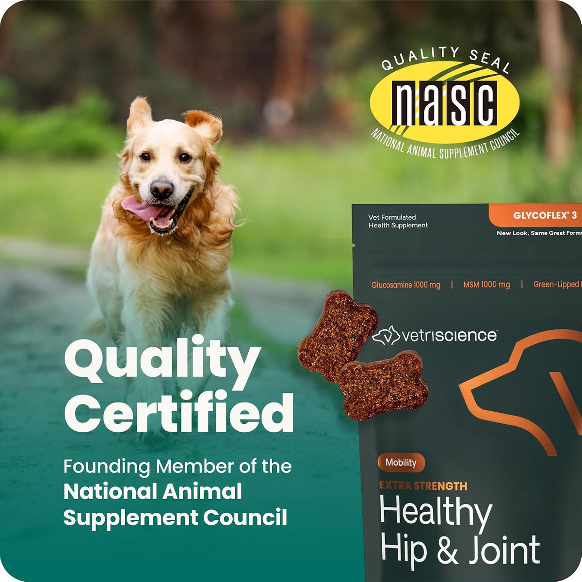 VetriScience Extra Strength Healthy Hip & Joint Chews for Dogs – NASC-Certified Vet-Formulated Joint Support
