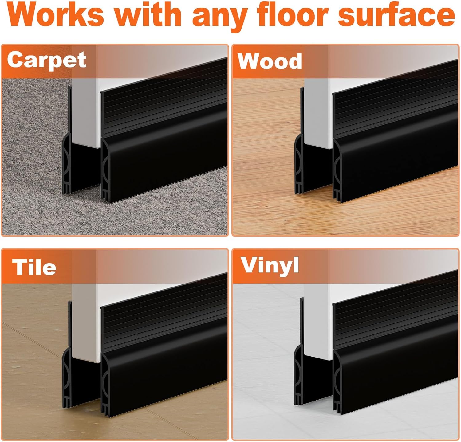 VibraGate Door Sweep for Bottom of Door – Pet-Friendly Interior Doorway Strip, No-Pinch Soft Silicone Edge