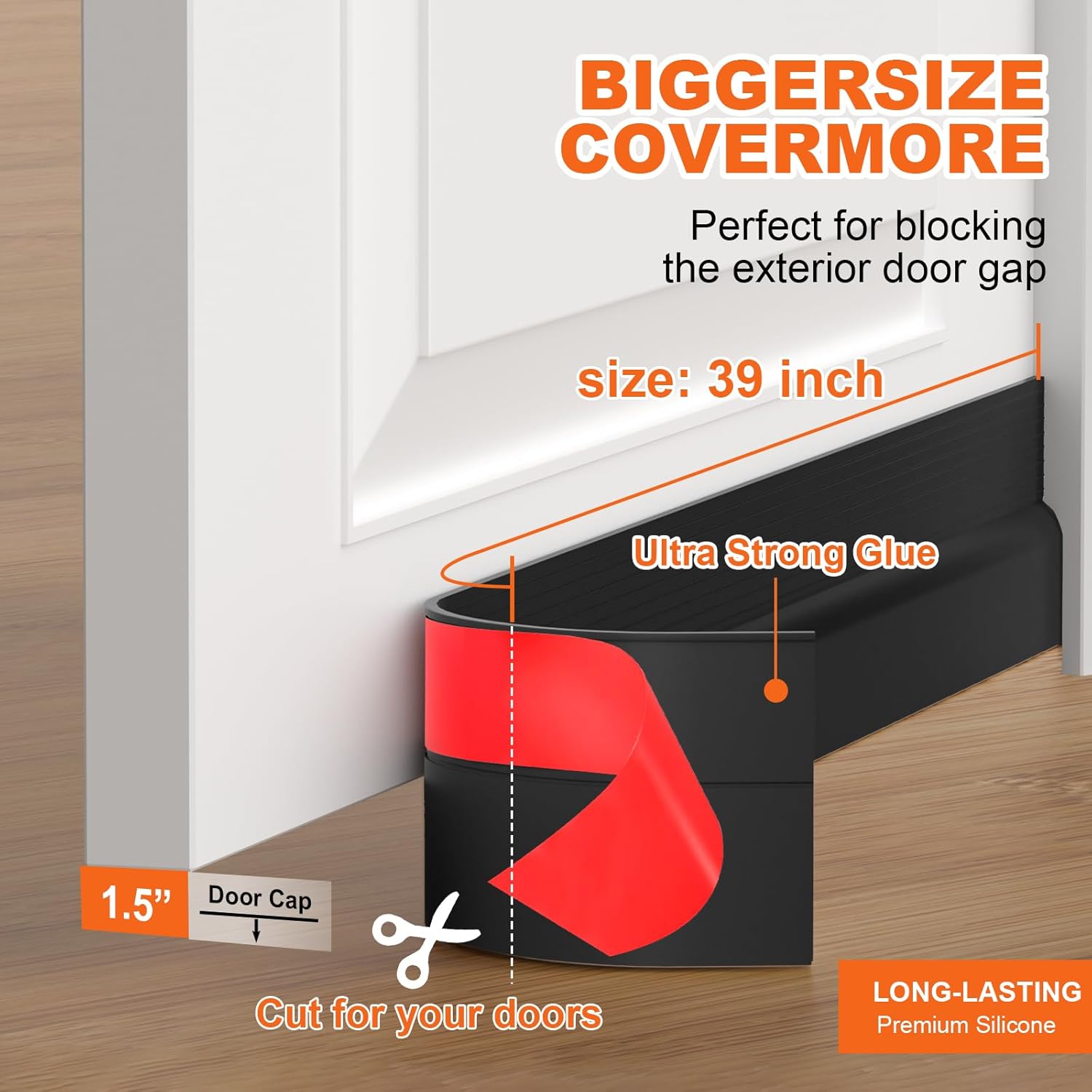 VibraGate Door Sweep for Bottom of Door – Pet-Friendly Interior Doorway Strip, No-Pinch Soft Silicone Edge