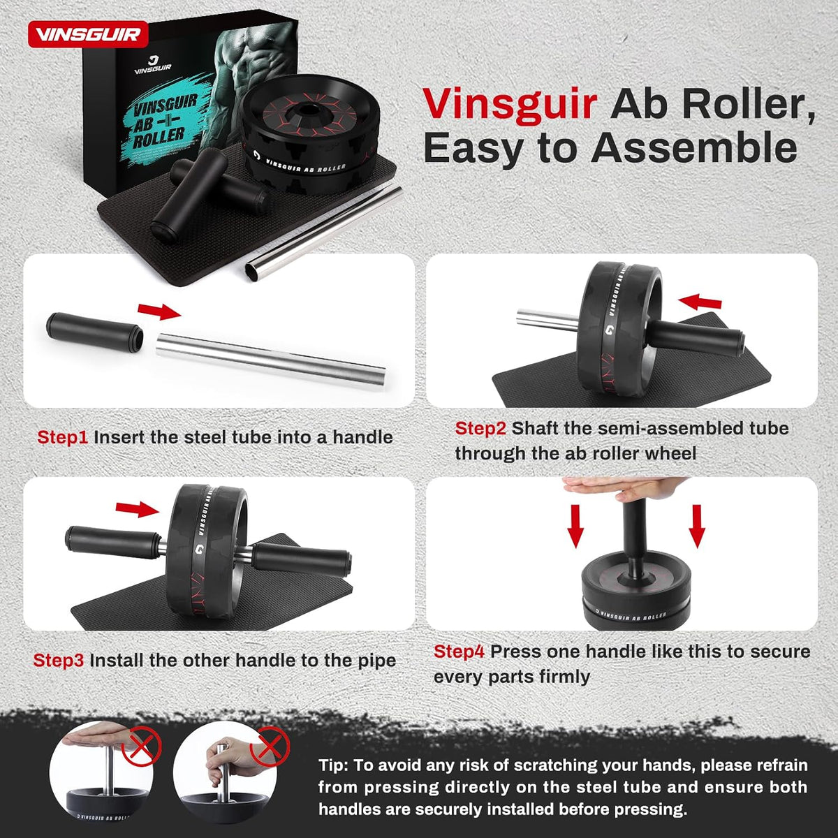 VINSGUIR Compact Ab Roller in Neutral Tones – Less-Is-More Core Trainer for Small Apartments