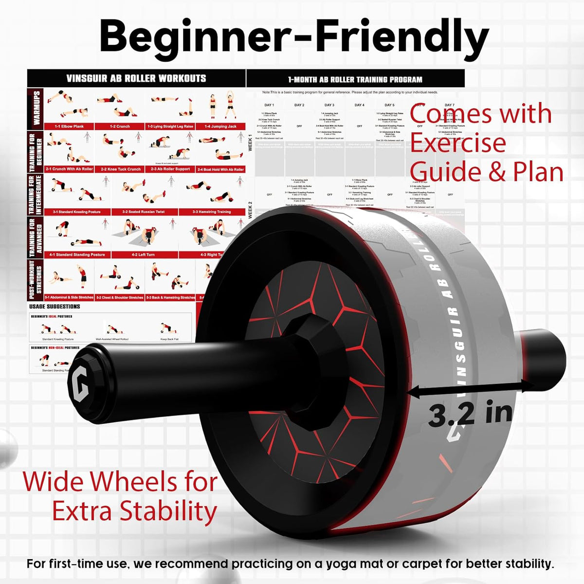 VINSGUIR Compact Ab Roller in Neutral Tones – Less-Is-More Core Trainer for Small Apartments