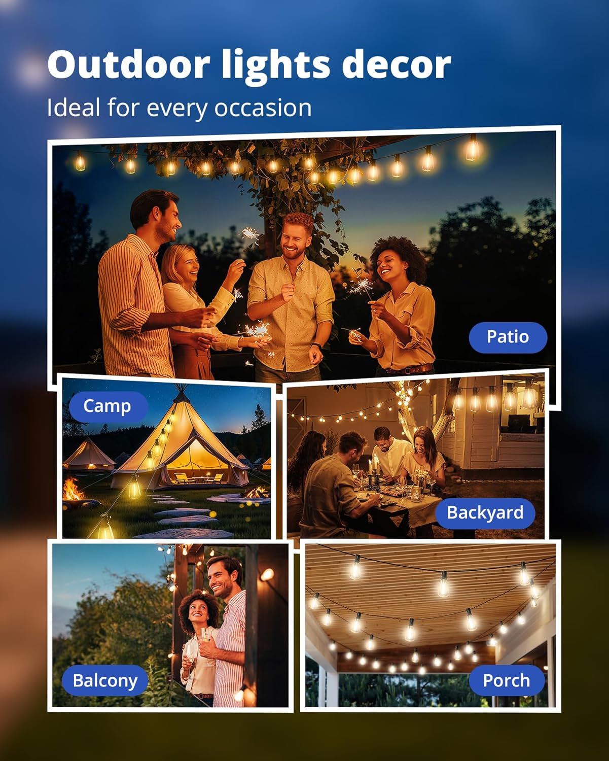 VIPAR Decorative String Lights – Dimmable Warm White Edison Bulbs for Aesthetic Indoor Ambiance and Modern Farmhouse Style