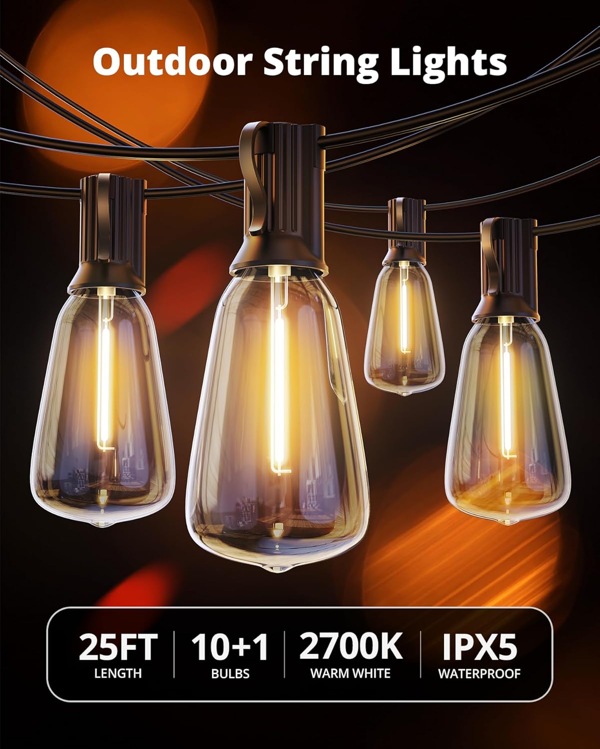 VIPAR Decorative String Lights – Dimmable Warm White Edison Bulbs for Aesthetic Indoor Ambiance and Modern Farmhouse Style