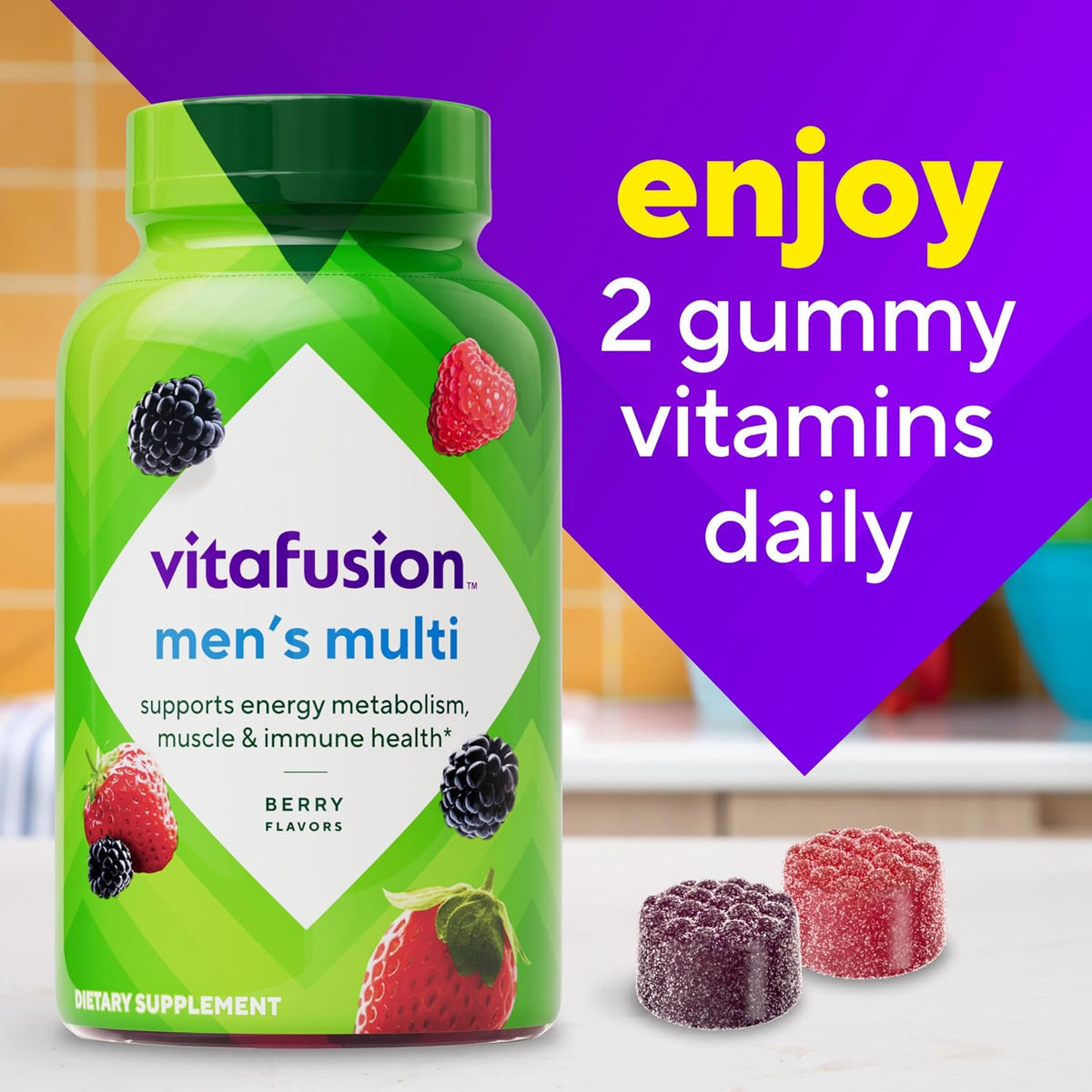 Vitafusion Adult Gummy Vitamin for Men – Immune and Muscle Support for High-Performance Daily Schedules