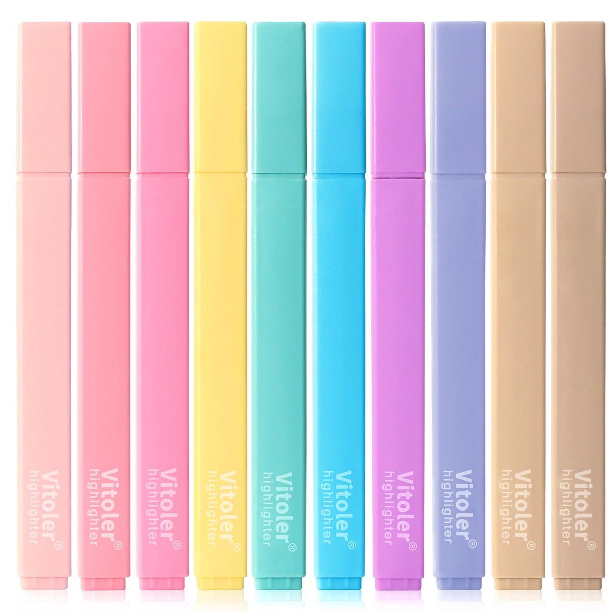 Vitoler 10 Pack Aesthetic Highlighters Soft Chisel Tip Bible Pastel Highlighters Cute Rainbow Color No Bleed Bible Highlighter,Great for Painting,Noting,Marking