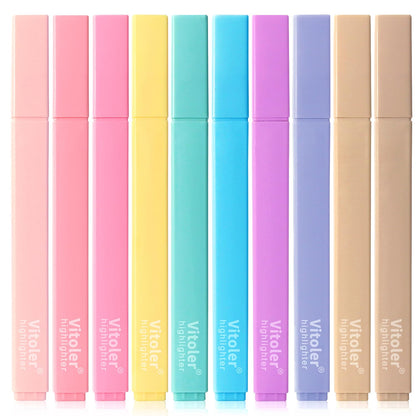 Vitoler 10 Pack Aesthetic Highlighters Soft Chisel Tip Bible Pastel Highlighters Cute Rainbow Color No Bleed Bible Highlighter,Great for Painting,Noting,Marking