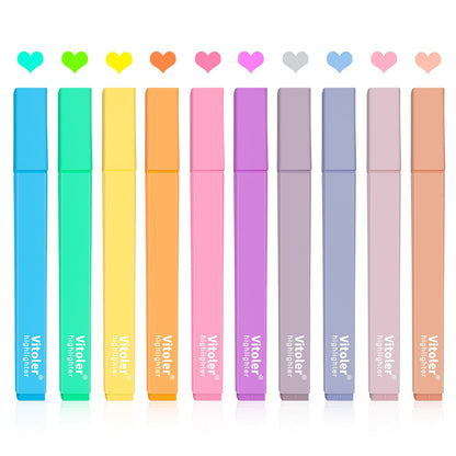 Vitoler 10Pcs Aesthetic Highlighters, Chisel Tip Marker Pens,Assorted Color Candy Highlighters,No Bleed Bible Highlighter,Cute Pastel Highlighter for Journaling Planner Notes School Supplies