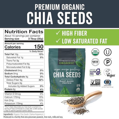 Viva Naturals Organic Chia Seeds 32 oz – Birthday Gift for Mom, Clean-Eating Pantry Refill for the Plant-Forward Cook