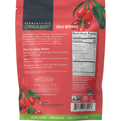 Viva Naturals Tibetan Goji Berries – USDA Organic Iron Boost for Morning Yoga, Meditation Tea, and Self-Care Sundays, 8 oz