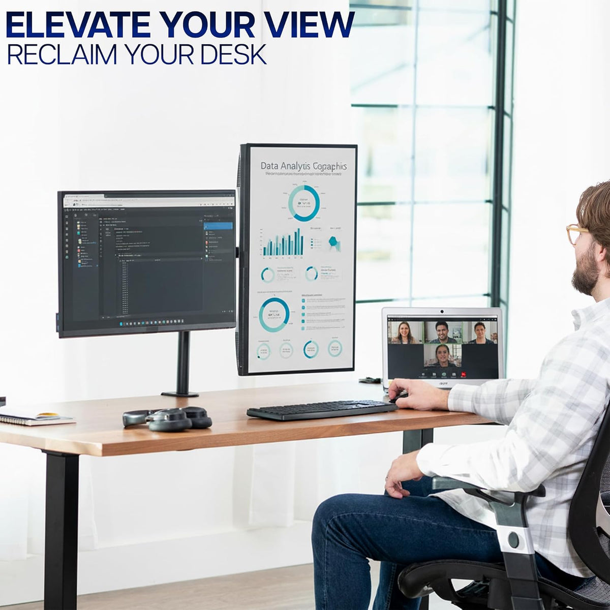 VIVO Dual Screen Desk Mount Gift for Him, Functional Workstation Stand for Fathers Day and Anniversary