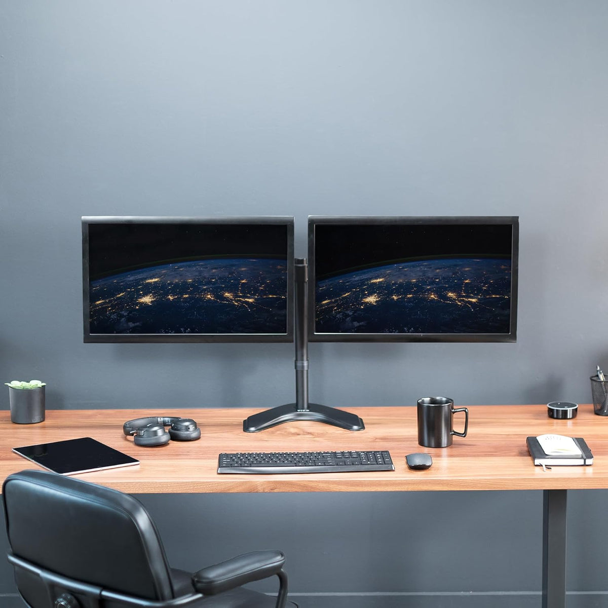 VIVO STAND-V002F Dual Screen Free-Standing Monitor Stand for Programmers and Content Creators, Ergonomic Eye-Level Riser for Two 27 Inch Displays