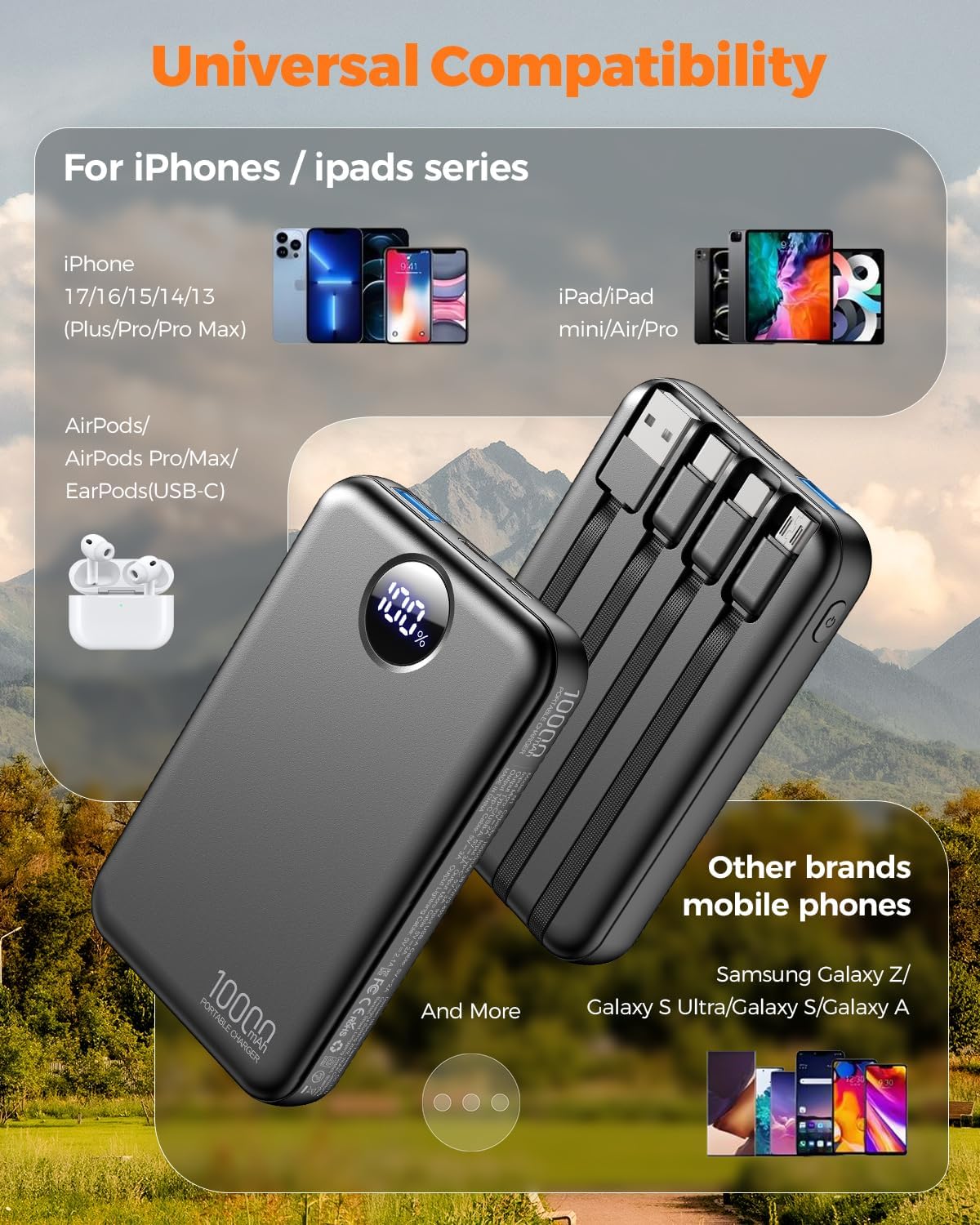 Voltura Voya Pocket-Size 10000mAh Charger with Built-in USB-C and Lightning Cables – Never Lose Focus Hunting for an Outlet Mid-Task