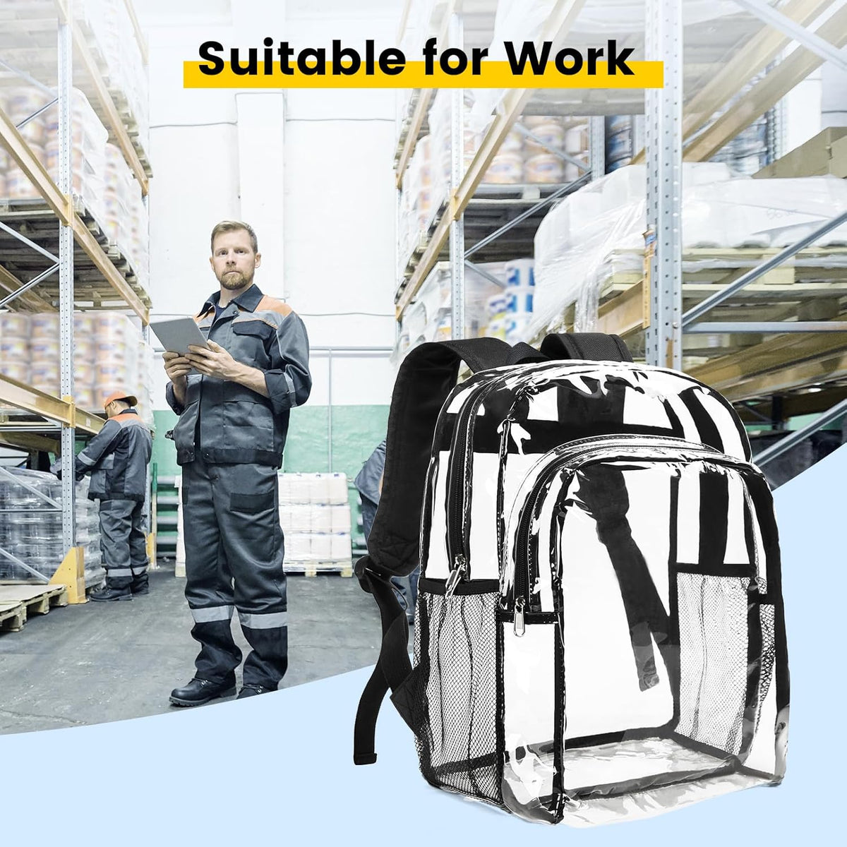 Vorspack Clear Backpack Heavy Duty – Useful All-Occasion Gift for Warehouse and Secure-Facility Workers, Black