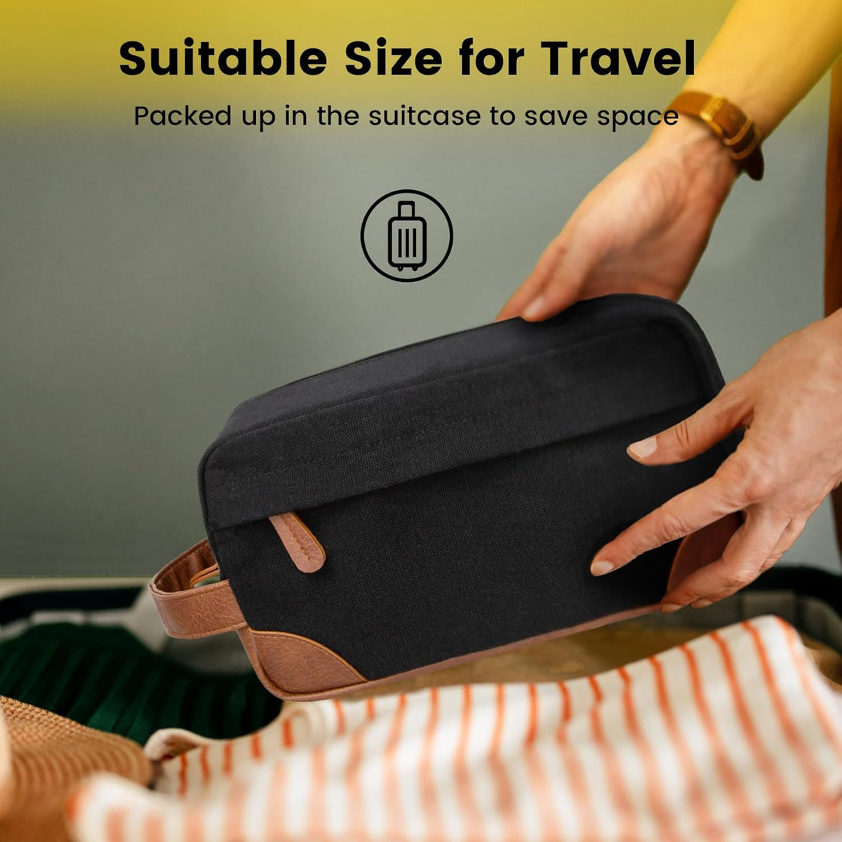 Vorspack Large Travel Toiletry Bag - Premium Father's Day Gift, Heavy-Duty Canvas Grooming Case for Frequent Flyers