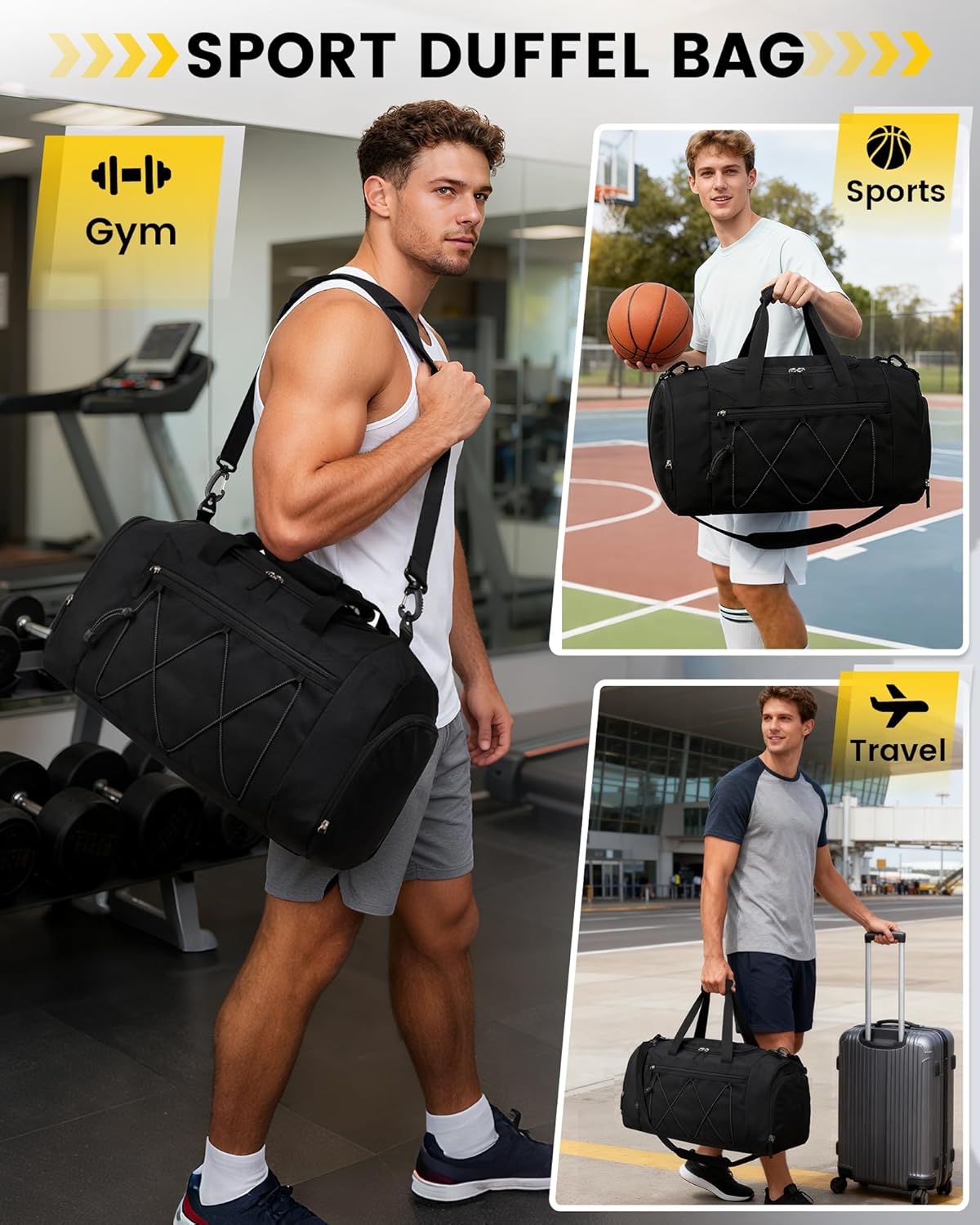 Vorspack Travel Bag - Valentine's Gift for Her or Him, Lightweight Overnight Duffel with Wet/Dry Separation