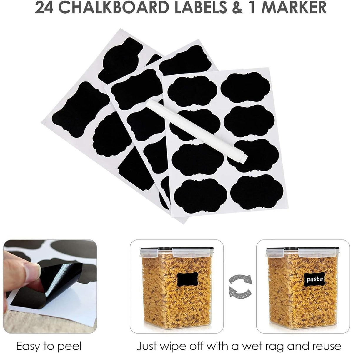 Vtopmart 5.2L Black Airtight Flour Sugar Storage Containers 4 PCS – Elegant Clear Canisters that Elevate Kitchen Countertop and Pantry Decor