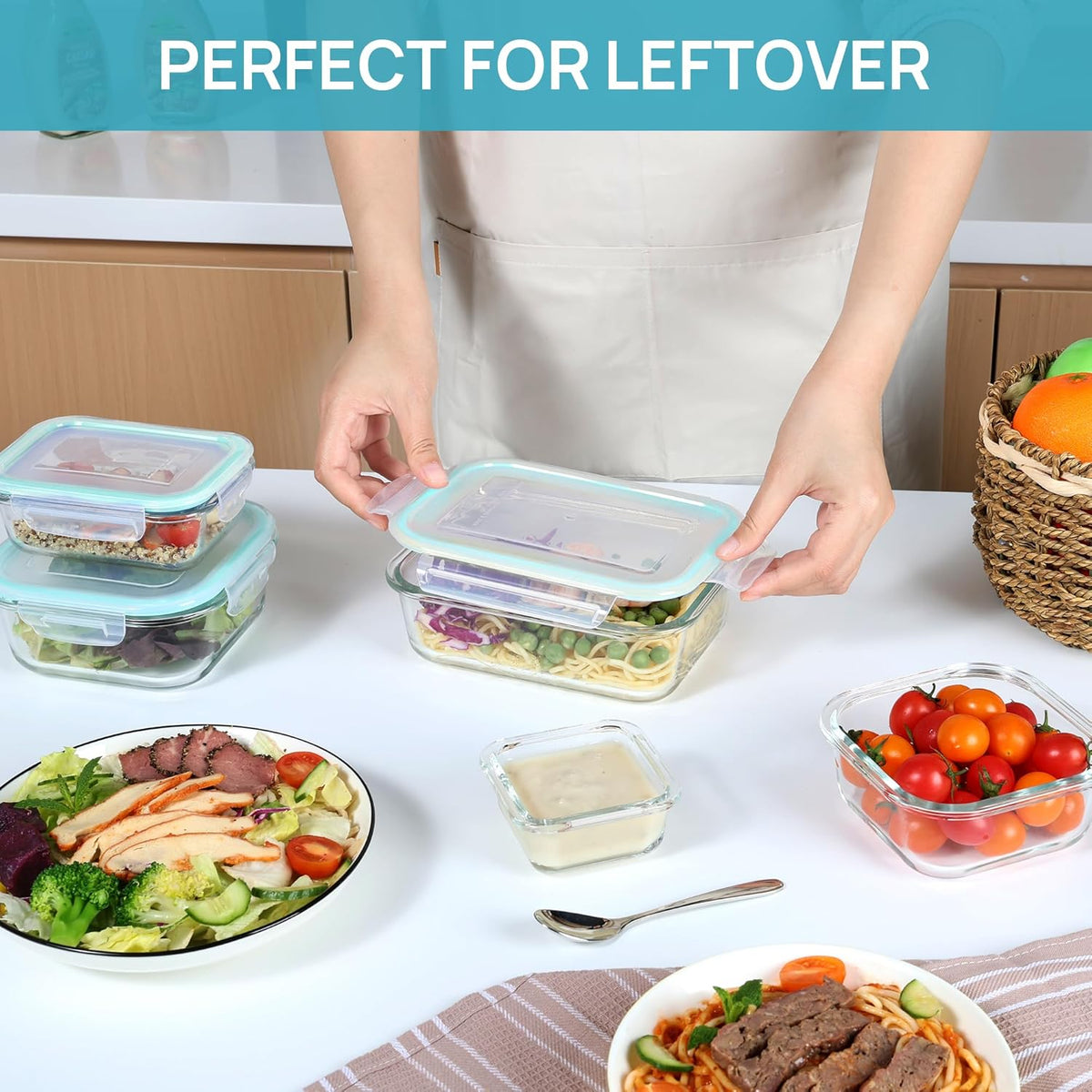 Vtopmart 8 Pack Food Grade Glass Meal Prep Containers with Airtight Seals – Safe Reheating Set for Freezer Microwave and Oven