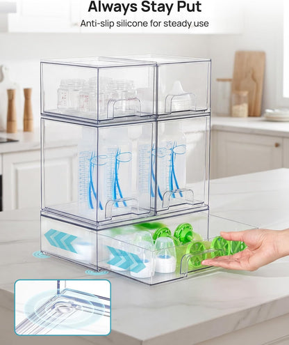 Vtopmart Stackable Transparent Drawers – Family Organizer for Bottle Feeding, Snack Station, and Kids' Room Tidy-Up