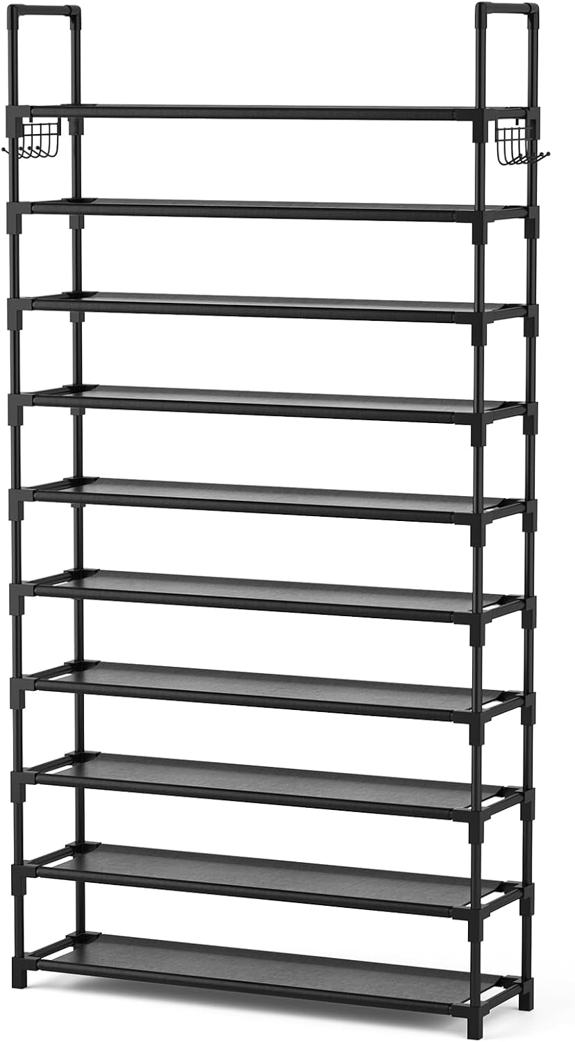 VTRIN 10 Tier Modular Shoe Tower with Hooks Birthday Gift for Shoe Lovers and Closet Organization Fans