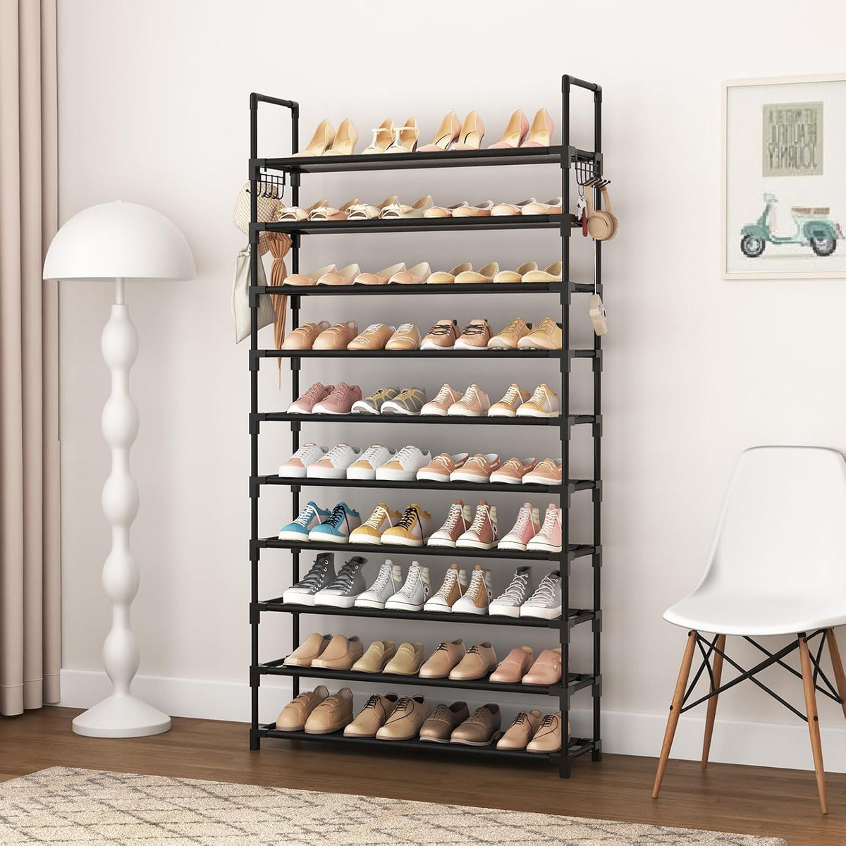 VTRIN 10 Tier Modular Shoe Tower with Hooks Birthday Gift for Shoe Lovers and Closet Organization Fans